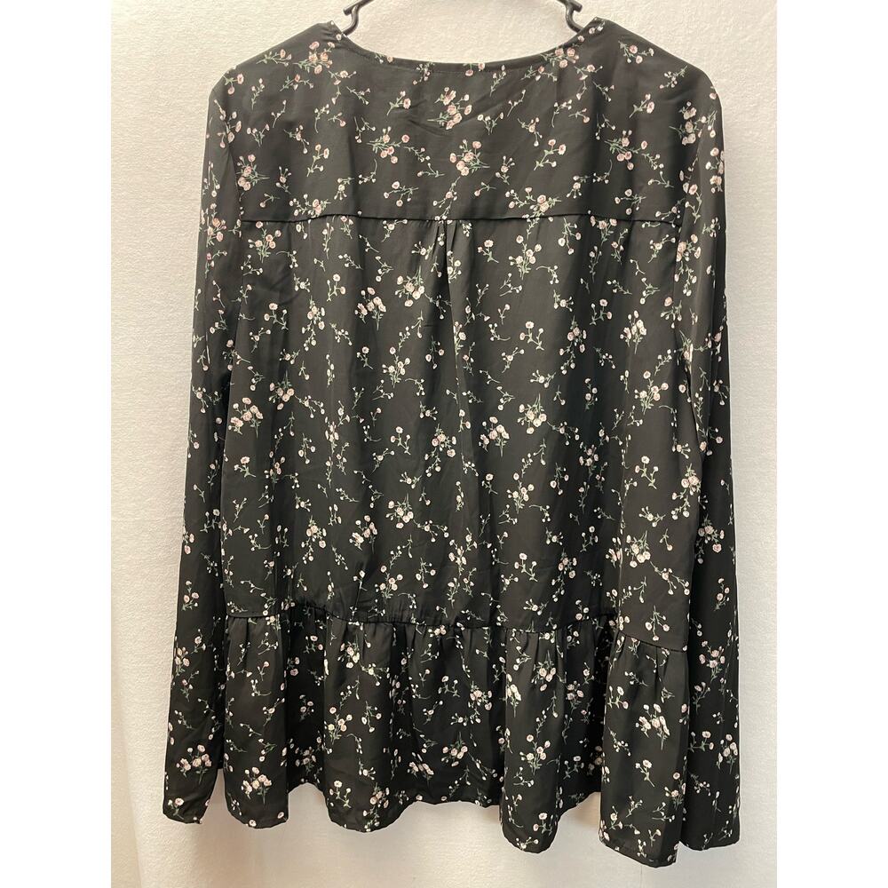Cotton Bleu dress blouse size XL black floral‎ sheer designer - Picture 4 of 5